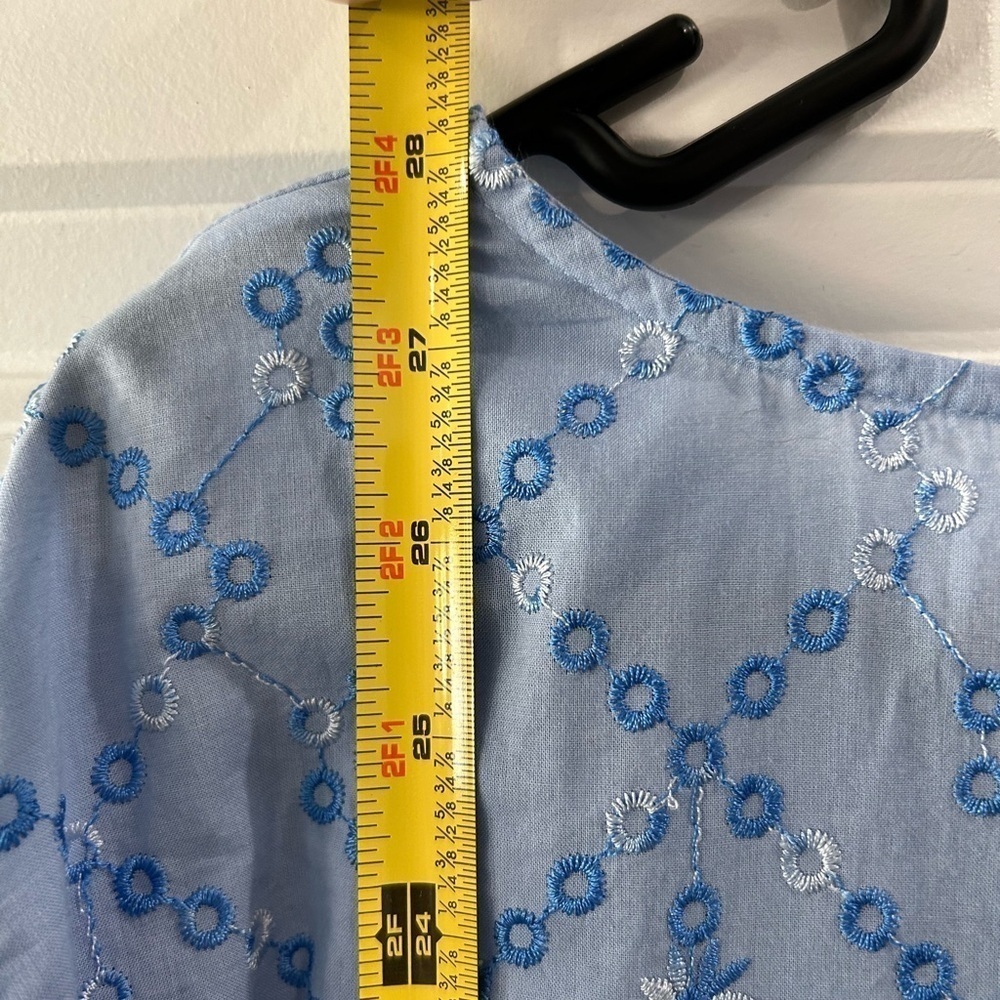 Chico's 100% Cotton Tunic Blouse Sz XL Embroidered Roll Tab Sleeve Cottage Core - Picture 7 of 8